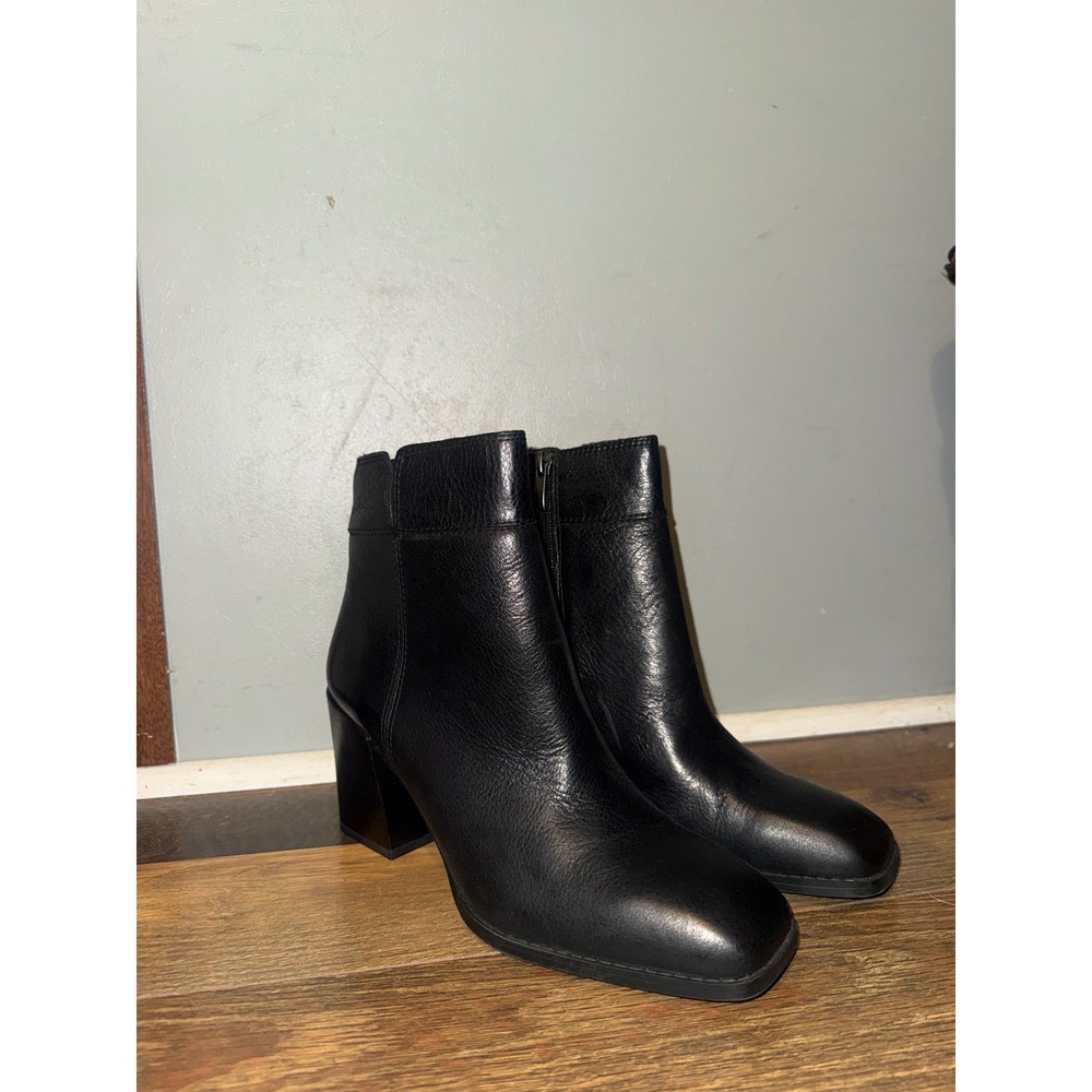 Franco Sarto Generous Black Leather Square Toe Block Heel Ankle Boots Womens 9M